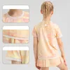 LL Kinder Yoga-Shirts Kurzarm für Mädchen Batik-Rundhalsausschnitt Atmungsaktiv Nahtlos Schnelltrocknend Kinder-Fintness-Sport-Sommer-T-Shirt ll33209