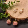 Earrings GLSEEVO Natural Freshwater Pearl Drop Earrings Natural Rose Flower Ear Pin 925 Sterling Silver Girl Fashion Jewelry GE1004