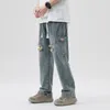 Jeans masculinos rasgados calças de primavera com bolsos bottoms calças jeans joelho oco design