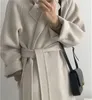Manteau Long en laine pour femmes, élégant, avec ceinture, manches de couleur unie, vêtements d'extérieur chics, automne hiver, pardessus XL