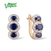 Borstar Vistoso Guldörhängen för kvinnor 14K 585 ROSE GOLD Sparkling Blue Sapphire Diamond Wedding Band Engagement Fine Jewelry