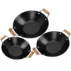 Casseroles Pan de service avec oreille en bois Plaque de cuisson en acier inoxydable Plats de friction Poêle Pot sec