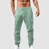 Pantalon Cargo fin pour hommes, Harajuku, Jogging, Fitness, survêtement, Streetwear, respirant, couleur unie, en lin, 2024