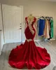 Red Lace Applique Veet Mermaid Prom Dresses 2024 For Black Girl See Thru Long Sleeve African Evening Birthday Party Gowns