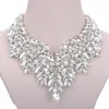 Luxe Dubai Stijl Bruiloft Sieraden Sets Strass Kristal Verklaring Bruids Zilver Kleur Prom Ketting Oorbel Kerstcadeau 240125