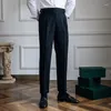 دعاوى رجال للرجال Oldyanup England Naples High Weist Suit Straight Pants for Men Spring Autumn Fashion Brusiness Discal