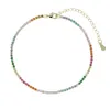 Rainbow CZ Tennis Chain Anklet Gold Color 215CM Adjust Selling Beach Women Girl Colorful Foot Chains 240125