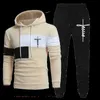 Herrspårar Mens Tracksuit Hooded Sweatshirts och joggerbyxor Högkvalitativa Gymutrustning Tro Tryckt Casual Sports Hoodie Set Streetwear T240126