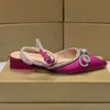 Sandálias dedo apontado sapatos femininos luxo strass bowknot marca designer saltos planos moda tornozelo cinta elegante apartamentos para senhoras j240126