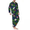 Мужская одежда для сна, пижамный комплект с тропическими пальмами, красные ара, милые мягкие унисекс с длинными рукавами, эстетический повседневный комплект из 2 предметов, домашний костюм, большой размер
