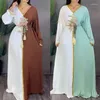 Ethnic Clothing Dubai Muslim Women's Dress Gold Pink Flower Piece Ramadan Gurban V-neck Moroccan Caftan Fashion Women Abaya