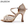 Dileechi Latin Dance Shoes Women Flash Satin Gold Silver Black Wide Thin High Heel 9cm Salsa Performance Ballroom Dancing Shoes 240119