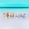 Charm Moissanite S Bling Square Kolczyki Sier Iced Out Real Diamond Ear Studs for Women Men Highend Jewelry Pass Tester