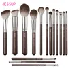 Jessup Makeup Brushes set 15pcs Brown Make up Vegan Foundation Blender Concealer Powder Eyeshadow Highlighter BrushT498 240124