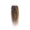 Brasilianskt människolhår P4/27 Piano Color Kinky Curly Double Wefts med 4x4 spetsstängning 5 st/mycket yirubeauty