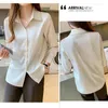 Women's Blouses Silk Shirts V-neck Solid Laides Tops Womens 2024 Spring Fashion Satin Long Sleeve Button Up White OL Vintage Top