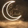 Ledde neonskylt Eid Ramadan Mubarak Neon Sign Eid Mubarak med basdekorationer Lamp Neonskyltar Eid Mubarak Moon Decor Party Supplies YQ240126