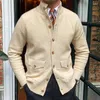 Pulls pour hommes hiver chaud manteau automne pull cardigan hommes automne tricot poche simple boutonnage haut sexy plissé