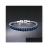 Bracelet de tennis Femmes Hommes Bleu Émeraude Rose Zircone Cubique Hiphop Sier Plaqué Or Bijoux Diamant Une Rangée Hip Hop 4Mm Cristal Goutte D Ot0Zl