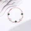 Original 1to1 Van C-A Sterling Silver S925 Clover Five Flower Armband Women's Korean Version Simple Agate Double-Layer Rose Golden Girl Hand Jewelry XF85