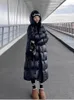 女性のトレンチコートダウンコットンパッドジャケットロングパーカー冬の冬のジャケットコート黒フード付き濃厚な暖かいジッパーメスオーバーコート