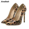 Sandálias Aneikeh 2024 Moda Sexy Roma Estilo Apontou Toe Fino Salto Alto Tornozelo Slip-On Leopard Imprimir PU Party Dress Bombas Senhoras Sapatos J240126