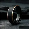 Wedding Rings Luxury Mens Black Tungsten Ring With Rose Gold Edge Plating Brushed Band For Men Jewelry Size 6-13 Drop Delivery Dhvco