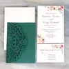 Glittery bröllopskort satser Spring Flower Laser Cut Pocket Bridal Invitation Card för engagemang Graduate Birthday Party Inbjuder FMT2146