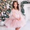 ガールドレスドレス素敵なピンクのチュールアップリケスパンケン膝の長さ結婚式の子供のための腫れを垂らす花のドレス