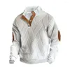 Erkek Hoodies Retro Style Sweatshirt Kontrast Renk Stand yakası düğmesi detay Yumuşak sıcak orta uzunlukta sonbahar için