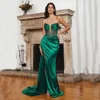 2024 Sexig Green Evening Party Dress V Neck Illusion Mermaid High Side Split Beading Prom Formella klänningar Robe de Soiree Vestidos de Noche