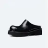 2024 Summer Mens Platform Business Half Shoes äkta läder 6 cm höga klackar utomhus sociala parti tofflor sandaler man