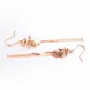 Dangle Earrings 585 Purple Gold Plated 14K Rose Shining Star For Women Charm Soft Chain Tassel Style Sweet Drop Earings Jewelry