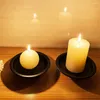 Candle Holders 2pcs Compact Pillar Iron Scented Home Decor Gifts Portable Saucer Style Holder Table Centerpiece Round Matte Black Retro