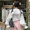 Blusas femininas outono doce estilo lolita blusa tops mulheres kawaii rosa bandagem renda babados camisas brancas primavera casual fofo manga comprida