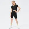 Lu Kids Yoga Shorts Two-Piece Outfits Girls High Waist Sportswear Lined Fitness Wear wronging Elastic LL23205+23403