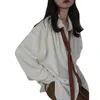 Spring Minimalist Long Sleeve Button Up Shirt Women Korean Style Solid Tie Oversize Shirts Blouse Loose Clothes Tops