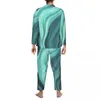 Мужская одежда для сна, зеленый мраморный пижамный комплект, осенний жидкий принт, милый мягкий мужской комплект из 2 предметов, винтажный дизайн большого размера, домашний костюм, подарок