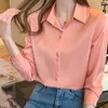 Women's Blouses Silk Shirts V-neck Solid Laides Tops Womens 2024 Spring Fashion Satin Long Sleeve Button Up White OL Vintage Top