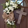 Guirlande de fleurs décoratives, 1 pièce, croix de pâques, accessoires de fête de jardin pour la maison, mariages et fêtes, plantes vertes artificielles en bois, marque