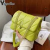 Kiwi Green Summer PU Leather Flap Crossbody Bags For Women Luxury Solid Color Shoulder Handbags Chain Purses 240123