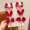 Hair Accessories Pearl Chain Tassel Red Bow Clip Fringe Year Plush Ball Hairpin Tang Suit