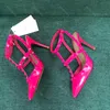 Hot Pink Sandalen berühmte Designer Frau Heels Schuhe Strass Patchwork 10 cm hochhackig 35-42 mit Box Top-Qualität Stiletto-Absatz Ankle Wrap Damen römische Sandale