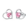 Örhängen 925 Sterling Silver Pink Crystal Heart Stud örhängen Eternal Love Heart Wedding Engagement Smycken Födelsedagspresenter till Women Girl