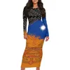 Casual Dresses Polynesian Marshallese Horde Blue Insignia Print 2024 Spring/Summer Office Lady Long Fishtail Dress Evening Wear S-7XL