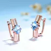 Charm Kuololit 585 Rose Gold Blue Topaz Gemstone Clip Earrings for Women Solid Sterling Sier Princess Cut Smycken för engagemang