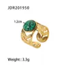 Anneaux de bande Uworld 18k plaqué or feuille creuse réglable rond vert Malachite en acier inoxydable anneau d'ouverture Anillos Mujer 240125