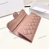 Designer Women Quilted Calfskin Leather Folding Bag Long Wallet 19x10cm Gold Hardware Buckle Multi Pochettes Classic Luxury Pink/Black Card Holder Purse Coin Pouch