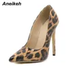 Sandálias Aneikeh 2024 Moda Sexy Roma Estilo Apontou Toe Fino Salto Alto Tornozelo Slip-On Leopard Imprimir PU Party Dress Bombas Senhoras Sapatos J240126