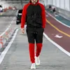 Erkeklerin Takipleri Sonbahar ve Kış Sporları Takım Sıradan Renk Kontrast Kapşonlu Pantolon İki Parçalı Set Fitness Dış Mekan Etkinliği Çalışan Fitness